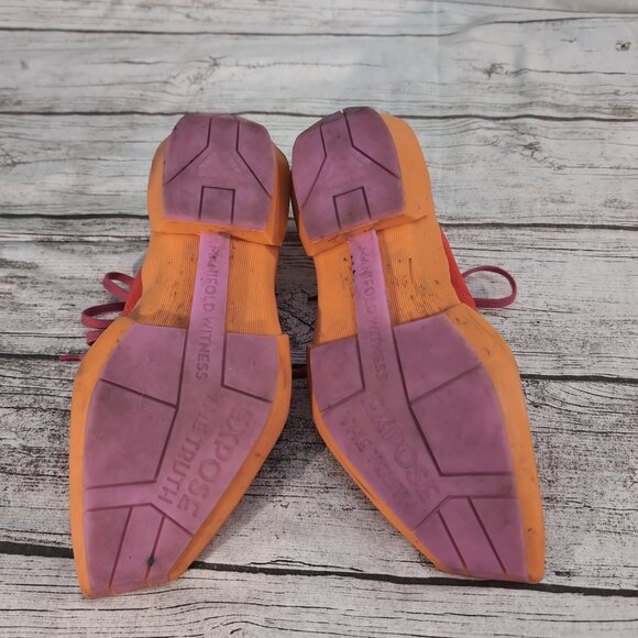 John Fluevog Vegan Vogs Shoes Red Orange Pink Lace-Up Square Toe – Unisex M9/W11 - Picture 8 of 10